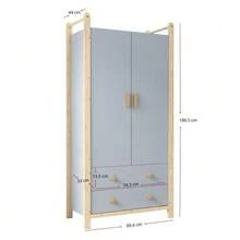Two-Door Wardrobe With Hanging Space And Two Drawers, Ideal For A Bedroom, Living Room, Or Entryway. Made Of Particleboard With A White Frame And Pine Structure. Dimensions: 90 * 45 * 180 Cm. - Baby Blue - View 6