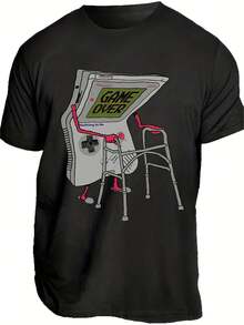 Y2K Super Gamer Men's Casual Fashion T-Shirt, Plus Size Spring-Summer Print, Men's Clothing PLUS SIZE Tee - 黑色 - 查看 6