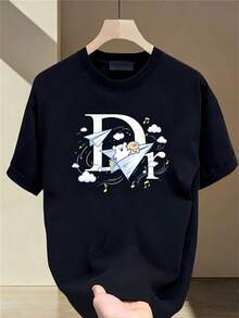 High-Quality Pure Cotton T-Shirt With Modern Brand Print, Short Sleeve For Men, Casual, Sporty, Outdoor, Loose And Versatile, Breathable - 黑色 - 查看 1