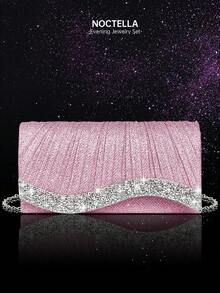 Noctella Borsa clutch da donna con cristalli scintillanti e strass, portafoglio da sera elegante e di lusso, nuova busta pieghettata alla moda, con set di gioielli composto da collana, orecchini e bracciale in cristallo, adatto per ragazze in festa, spose, regali per vacanze, borse da cerimonia, borse da festa, perfettamente abbinabile ad abiti da festa, da sera e con paillettes, l'accessorio perfetto per partecipare a balli - Rosa - Visualizzare 2