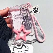 1 Stück Y2K-Stil transparenter Fotokartenhalter mit Sternmuster, niedlicher transparenter PC-Schutz mit Schlüsselband & Cut Out Sternanhänger, süße Kartenhülle mit Schlüsselanhänger für Idol-Fotos, Ausweise, Busfahrkarten, ideal für Teenager & Fans, Schulanfang - Kartenhülle - Übersicht 6