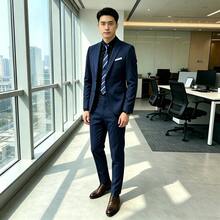 Men's Suits Are Suitable For Occasions Such As Job Interviews, Graduation Ceremonies, And Business Events. - Navy Blue - View 4