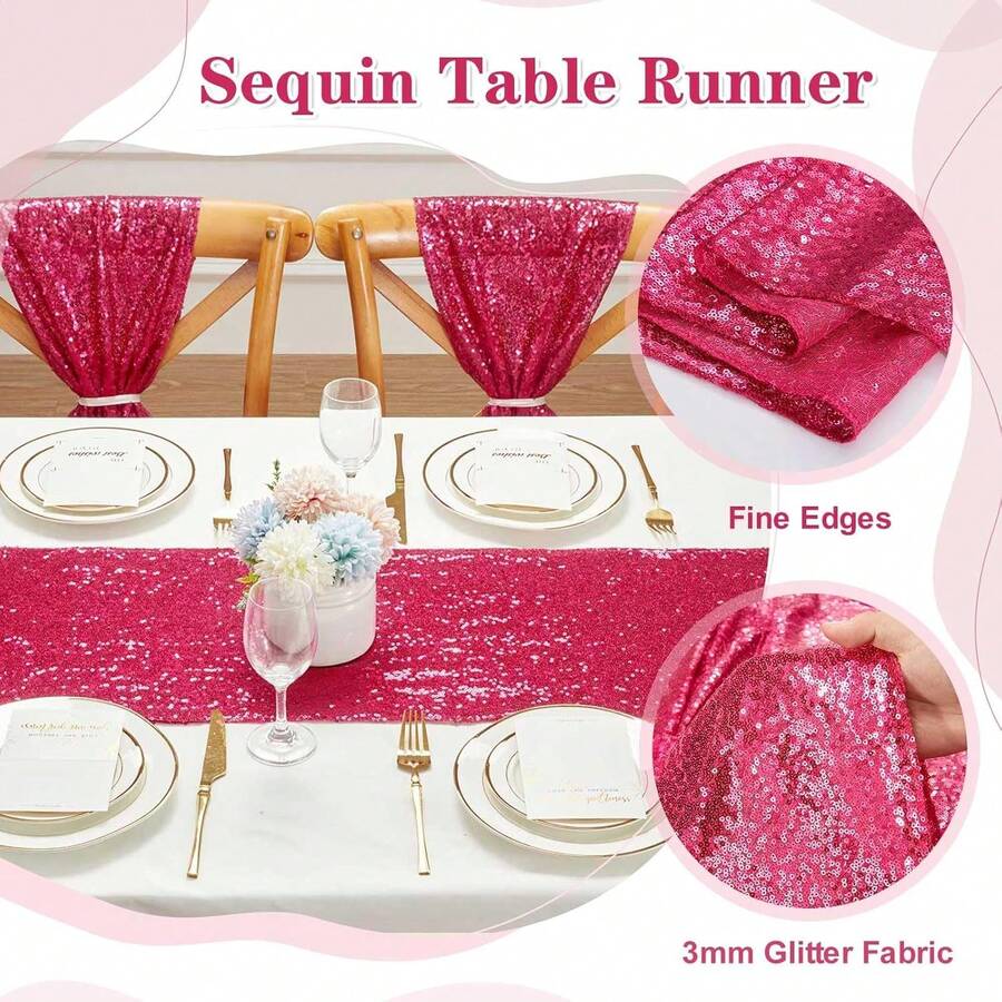 Fuchsia Table Runners 5 Pieces 12x70 Inches Sequin Glitter Table Runner For Birthday Party Baby Shower Holiday Event Table Decorations - View 1