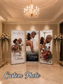 1 pieza - Pancarta personalizada, Pancarta de poliéster con foto personalizada. Póster de texto de foto de boda personalizado, Póster de graduación en lienzo sin marco personalizado, Póster de bienvenida a la boda, Póster de fiesta de cumpleaños personalizado - Multicolor - Ver 1