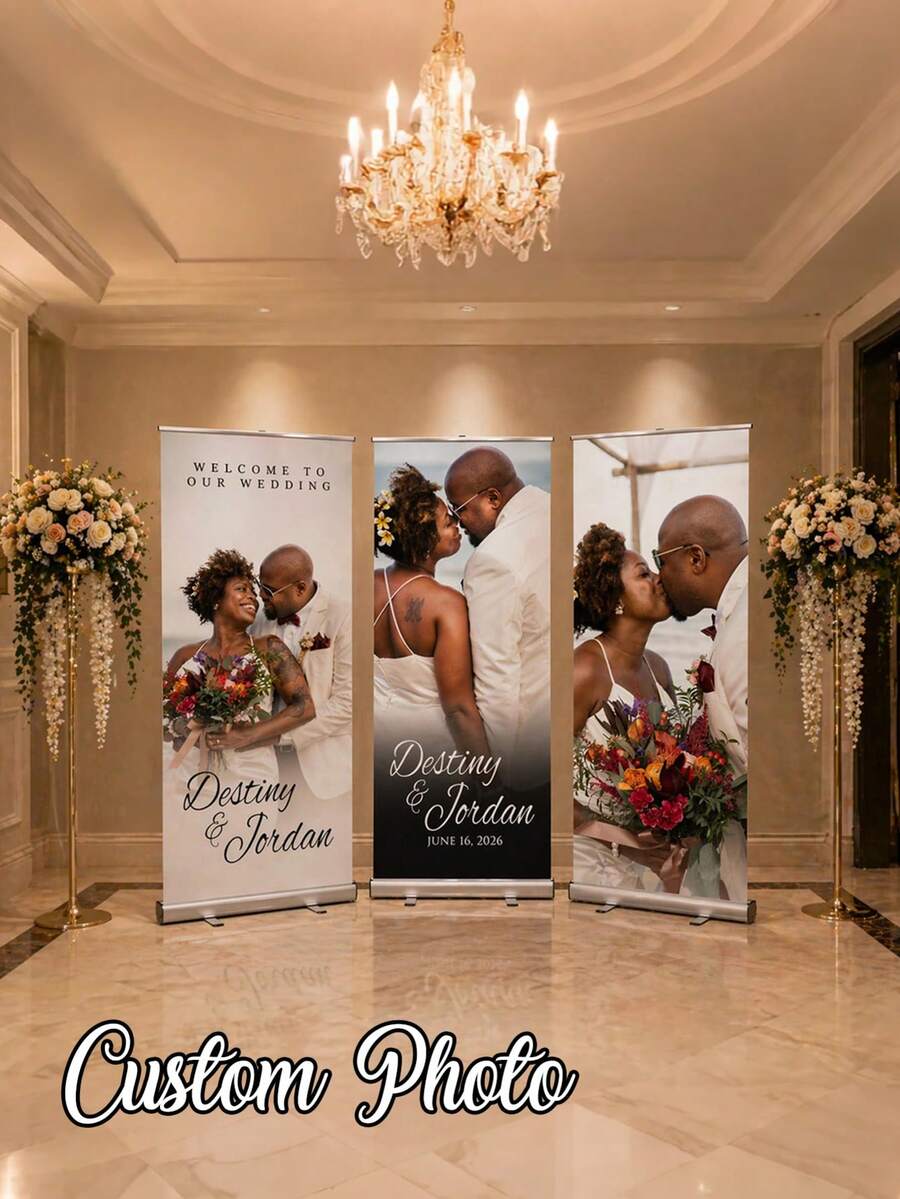 1 pieza - Pancarta personalizada, Pancarta de poliéster con foto personalizada. Póster de texto de foto de boda personalizado, Póster de graduación en lienzo sin marco personalizado, Póster de bienvenida a la boda, Póster de fiesta de cumpleaños personalizado - Multicolor - Ver 1