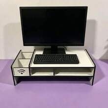 1 peça Suporte para Monitor de Computador de Escritório Muito Atraente, Dupla Camada com Gaveta, Prateleira Organizadora Multifuncional para Secretária, Base Elevatória para Monitor com Arrumação - A - Ver 4