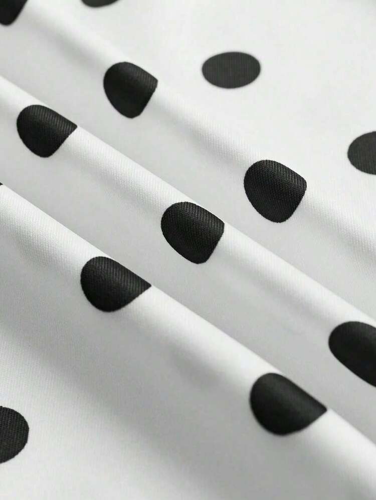 Vestido corto de verano minimalista de mujer con tirantes de lazo, sin mangas y de unicolor asimétrico con lunares blancos - Rojo - Añade 11