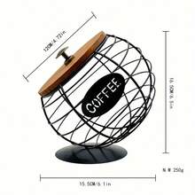 360° Rotating Metal Wire Coil Coffee Capsule Storage Basket With Wooden Lid Decorative Coffee Capsule Organizer - With Lid - View 2
