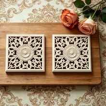 2pcs Solid Wood Carving Hollow Square Flowers, Home Decorations, Woodworking Supplies, Suitable For Cabinets, Doors And Windows, Furniture, Background Walls, Porches, Offices And Other Decorations, Holiday Decorations, DIY Decorations. - Multicolor - View 6