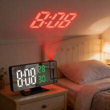 Multifunctional LED Digital Electronic Alarm Clock With Temperature & Humidity, Projection Clock, 180° Rotation, USB Powered, Suitable For Home, Office, Bedroom, Living Room Decor - White Light - View 2