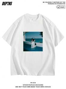 Creative Single T-Shirt With Original Print And Short Sleeves And Round Neck, A Pure And Modern Fashion Top, A Casual T-Shirt For Home And Leisure, Ideal For Wearing Both Indoors And Outdoors - 白色 - 查看 7