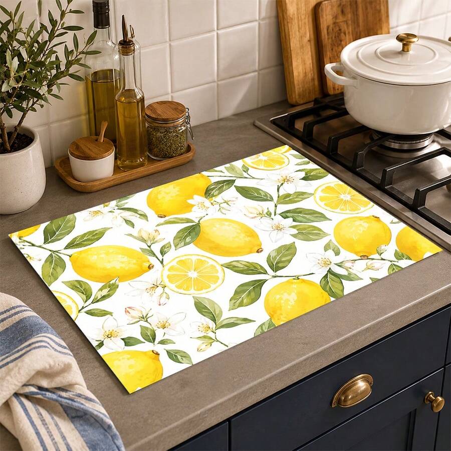 1 buah Keset Penyerap Tanah Diatom Bermotif Lemon Biru dan Putih, Alas Pengering Penyerap Air untuk Meja Dapur, Alas Mesin Kopi, Alas Teko Kopi Tuang, Alas Pengering Piring dan Cangkir, Keset Dapur Tahan Panas dengan Alas Anti Selip, Alas Meja Makan, Alas Sarapan, Alas Mesin Cuci, Keset Dekorasi Rumah, Dapur, Meja Makan, Kedai Kopi, Bar, Hadiah Pesta Liburan dan Pindah Rumah - MultiWarna - View 1