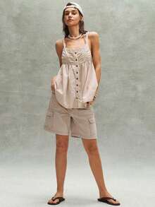 Top de tirantes holgado de tejido informal para mujer - Albaricoque - Ver 4