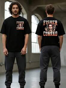 Black T-Shirt With A Portrait Of The Character Conrad Fisher, Retro Vintage Graphic, Nineties Aesthetic, Bootleg Style, Streetwear, Hip Hop Theme, Male Celebrity, Artistic Pattern, Summer Wear For Beach Vacations, Fan Merchandise, Concert Wear - 黑色 - 查看 4