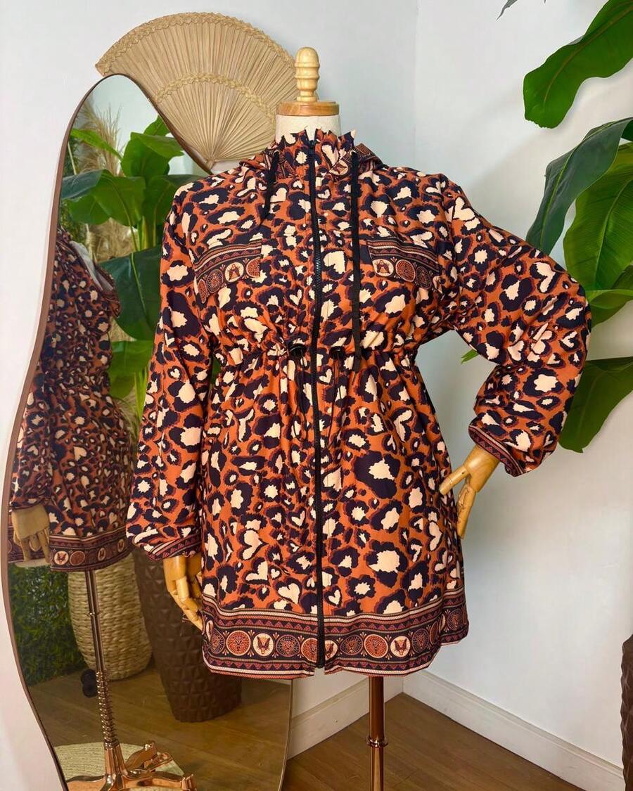 Plus Size Printed Windbreaker Jacket, Plus Size Parka, Nylon Blouse - 15 - View 1