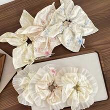 1件裝女款復古花卉蕾絲輕盈彈性大腸圈髮圈，波希米亞風髮帶，適合度假與日常穿著的彈性髮繩 - 彩色 - 查看 3