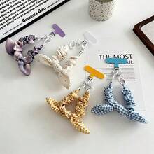 1pc Bow Tie Phone Lanyard With Elastic Strap, Plaid Ruffle Fabric Wrist Strap, Cute Double Buckle Short Hanging Accessory, Camera Strap, Keychain, Phone Case Strap With Pad - Multicolor - View 1