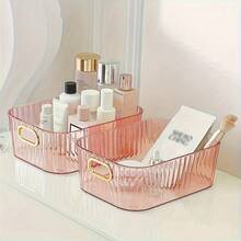 1/3/6pcs Plastic Desktop Storage Box With Built-In Handle And Lid, Multi-Compartment Design, Decorative Art Style Storage Box, Suitable For Cosmetics/Bedroom Essentials/Office Supplies, Perfect Gift For Mother's Day/Christmas/Back To School, Storage Basket - Multicolor - View 5