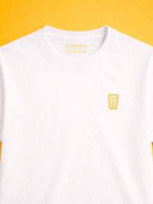 Black Casual Minimalist T-Shirt With American Beer Glass Design | 100% Cotton, Brazilian Style, Perfect For Hanging Out With Friends And At The Bar - 白色 - 查看 3