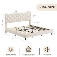 Multifunctional Upholstered Bed With Adjustable Headboard - Sturdy Platform With Solid Wood Slats - Easy Assembly, No Additional Base Required - Beige - View 3