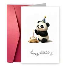 1 張可愛熊貓生日卡片，附派對帽與蛋糕設計 - 高品質紙張 - 送給家人和朋友的完美禮物，適合任何人 - 均碼 - 查看 6
