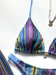 Swim Chiccia Conjunto de bikini a rayas casual para mujer para vacaciones en la playa - Multicolor 5 - Ver 4