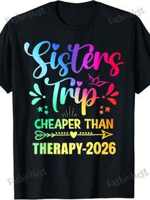 Camiseta Sisters Trip, Más Barata que la Terapia 2026, Divertida, 100% Algodón, Manga Corta, Cuello Redondo, Corte Holgado Casual, Unisex, para Pascua, Cumpleaños, Regreso a Clases y Todo el Año - Negro - Ver 7