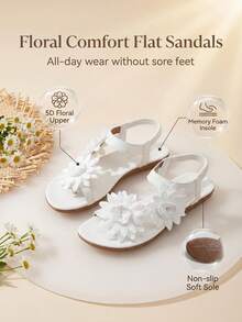 Giày sandal nữ thanh lịch, họa tiết hoa hoạt hình màu trắng, phong cách cổ tích cho mùa hè, thiết kế hở mũi, phần trên và lớp lót bằng vải, đế ngoài chống trượt, đế trong bằng sợi microfiber. - trắng - Xem 5