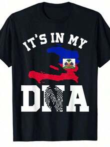 Camiseta 100% Algodón Haití En Mi ADN Camisetas Para Hombre Ropa de Diseñador Harajuku Divertida Orgullo Haitiano Bandera Haitiana HOMBRES MUJERES UNISEX 220g - Negro - Ver 2