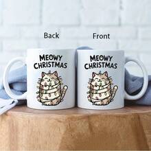 [24-Hour Shipping Within Mexico] 11 Oz Ceramic Mug With Double Print Of A Smiling Kitten And Flashing Lights - Hand Wash Only, Adorable Cat Face Design, Suitable For Hot Drinks, Tea, Cocoa - Perfect Gift For The Holidays (Christmas/Graduation) - 2 - 查看 4