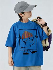Loose-Fitting Short-Sleeved T-Shirt For Children, Medium To Large Size, 2025 Clothing - Blue - View 6