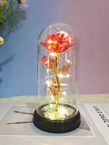 1pc Glass Dome Illuminated Rose Flower, Artificial Rose Flower, Multicolor Plastic Simulation Flower, Suitable For Women's Gift, Mother's Birthday Gift, Thanksgiving, Valentine's Day - Multicolor - View 17