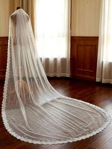 1 Peça Véu de Noiva de Renda Longo de 2m, Acessório Elegante para Vestido de Casamento, Adequado para Casamento Catedral - Multicolorido - Visão 17