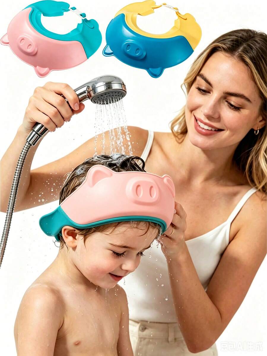 1 chiếc mũ tắm chống thấm nước hình hoạt hình, mũ tắm gội cho bé, mũ tắm di động, mũ chống nắng, thiết kế hình heo dễ thương - Bảo vệ tai chất lượng cao, nhiều màu sắc (xanh dương, hồng) - Mũ tắm thiết yếu cho phòng tắm, phụ kiện phòng tắm, thiết kế vui nhộn, vừa vặn thoải mái - Nhiều màu - Xem 1