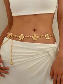 1pc High-End Multi-Functional Bohemian Style Waist Chain, Vintage Gold Or Silver Chain With Floral Pattern Decorations, Unique Retro Fashion Design Waist Belt For Women, Perfect Accessory For Any Occasion - Multicolor - View 3