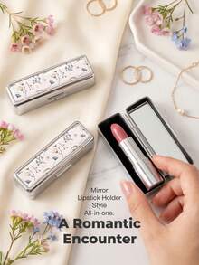 1 PC Silver-Plated Rectangular Lipstick Organiser With Make-Up Mirror – Mini Make-Up Mirror, Multi-Functional Storage Box (Classic Patterned Lipstick Organiser With Mirror; Doubles As A Jewellery Box And Jewellery Organiser - Multicolor - View 21