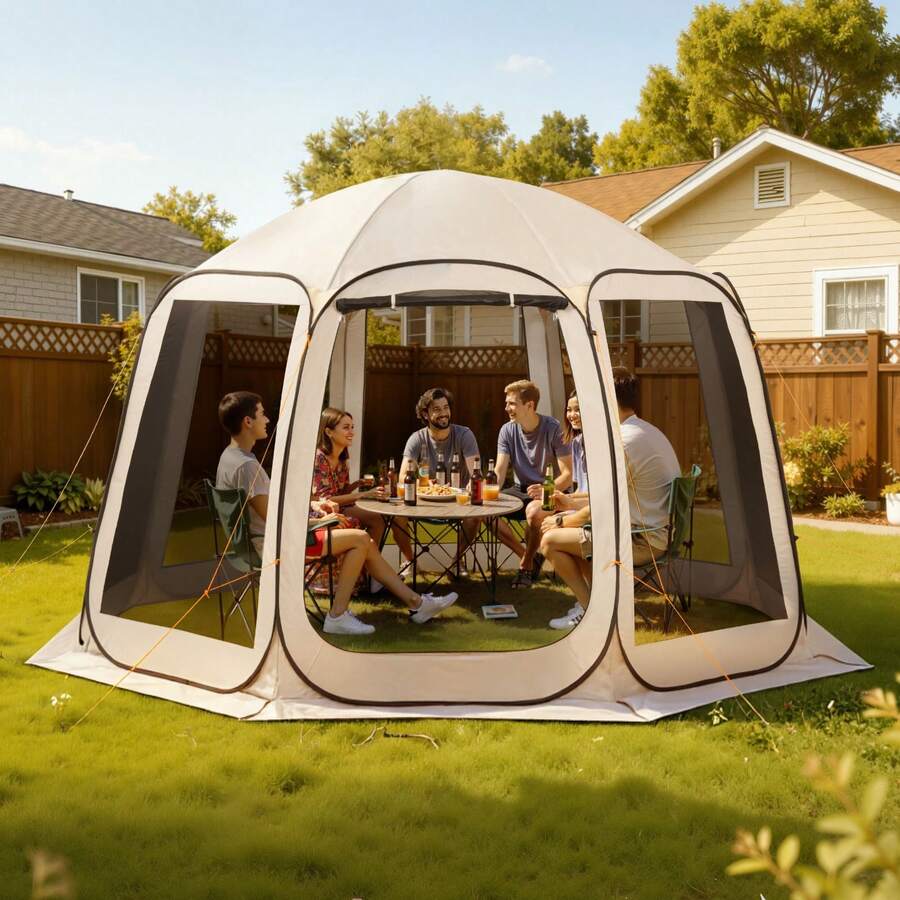Screen House Tent, 12 X 11 Ft, 10-12 Person Pop Up Screen Tent, Portable Screened In Canopy With Carry Bag, Netting Sides, Ground Stakes, For Garden, Patio, Backyard, Outdoor Activities, Beige - 12 X 11 Ft, 10-12 Person - View 1