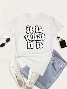 Women's Casual T-Shirt, Modern Print, Letters, Pretty, Base Layer, Everyday Wear - 黑色 - 查看 10