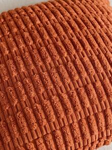 1 Peça Capa de Almofada Boêmia Laranja Coral com Listras Grossas (Enchimento de Almofada Não Incluído), Capa de Almofada Decorativa Quadrada de Veludo Cotelê Sólido Macio, Adequada para Feriados, Sofá, Quarto, Cama, Todas as Estações - Pêssego - Visão 3