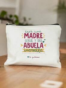 1pc "World's Best Grandma" Printed Cosmetic Bag, Travel Toiletry Bag, Women's Makeup Bag, Gift For Grandma, Travel Essential, Holiday/Vacation/Back To School Supplies Bag, Student Travel Bag, Women Travel Makeup Bag - Beige - View 1