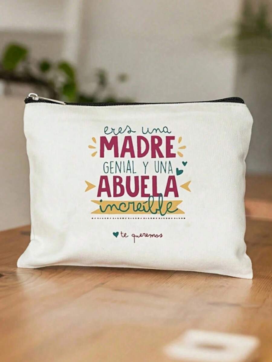 1pc "World's Best Grandma" Printed Cosmetic Bag, Travel Toiletry Bag, Women's Makeup Bag, Gift For Grandma, Travel Essential, Holiday/Vacation/Back To School Supplies Bag, Student Travel Bag, Women Travel Makeup Bag - Beige - View 1