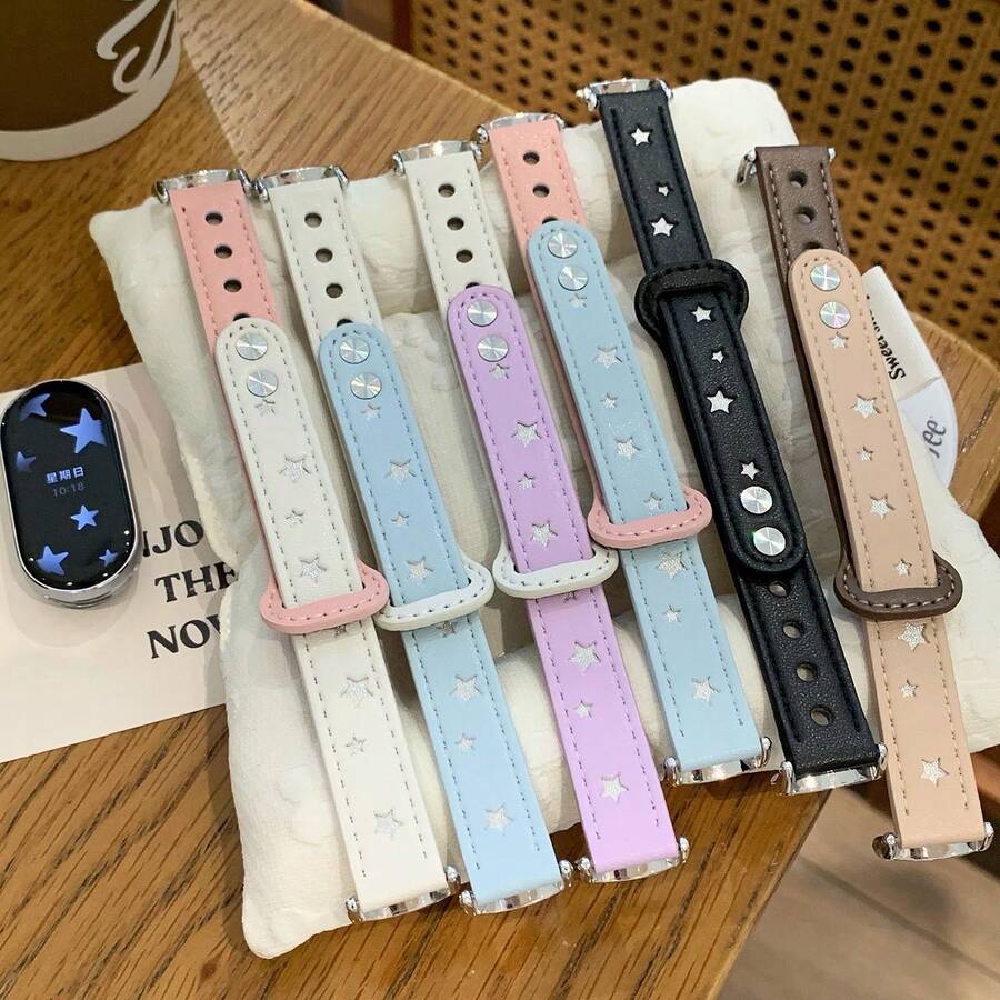 [موديل جديد وأنيق] حزام ساعة مناسب ل- Mi Band 10/9/8، حزام جلد فاخر بتصميم نجمي، طراز راقي