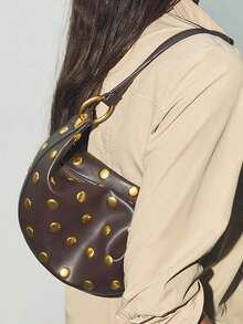 Steampunk Style Mushroom Stud Asymmetrical Shoulder Bag For Women - Coffee - View 3