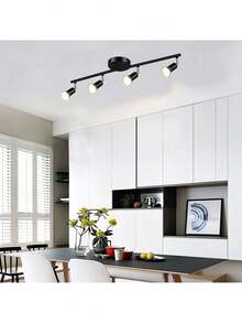 Adjustable Track Lighting Set For Ceiling, 4 Black Track Lights, Compatible With E26/E27 Lamp Holders (Bulbs Not Included) - Black - View 10