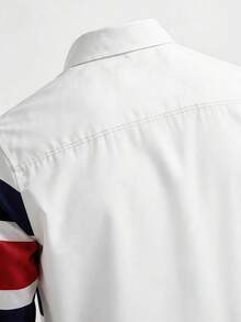 Men's Contrast Color Striped Regular Fit Button-Front Casual Dress Shirt - White - View 3