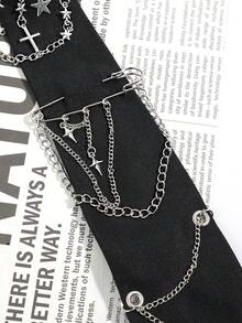 1 chiếc cà vạt thắt sẵn màu đen phong cách retro punk unisex, dây chuyền nhiều lớp hình thánh giá và ngôi sao bằng bạc, phù hợp để phối cùng trang phục phong cách gothic tiên phong. - Kẹp tóc hình sao và trăng - Không cần tiêm - Xem 4