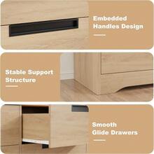 Moderne Kommode mit 4 Schubladen  – Holzoptik, eingebaute Griffe, stabile Konstruktion – Breite Ablagefläche, verstärkte MDF-Spanplatte – Kippschutz inklusive – Für Schlafzimmer, Flur - Holz - Übersicht 3