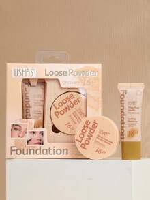 Set de Base Mate + Polvo Fijador USHAS, Control de Grasa de Larga Duración 16 Horas, Cobertura Completa, Textura Fina, Crea Efecto de Maquillaje Mate Natural, Tamaño Portátil de Viaje, Maquillaje Esencial para Mujeres - #02 Beige natural - Ver 7