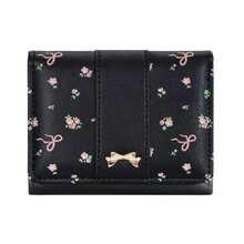 Small Wallet for Women Floral Coquette Bow Cute Wallet Girls Trifold Leather Card Holder Short Purse with ID Window - Azul - Ver 2