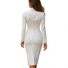 Women's Solid Color Long Sleeve Notched Lapel Single‑Breasted Fitted Long Blazer Dress, Elegant Office Commuter Formal Chic Bodycon Midi Dress - 黑色 - 查看 6